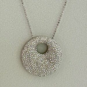 Swarovski Crystal Puffy Circle Pendant 8”Necklace with additional extender